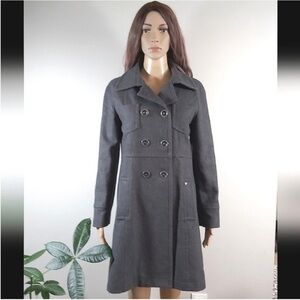 Vintage NewMan women's gray wool pea coat long line double breasted